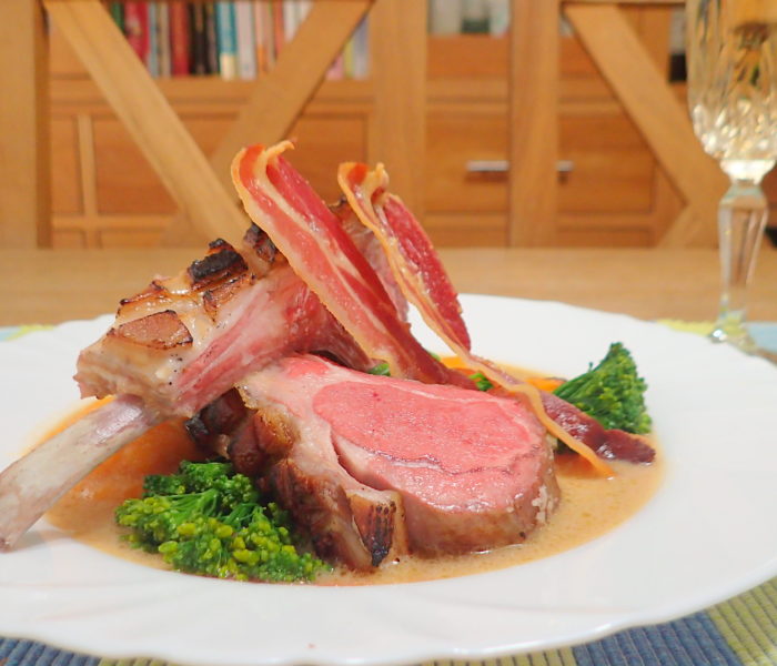 SousVide Rack of lamb with a mustard white wine sauce