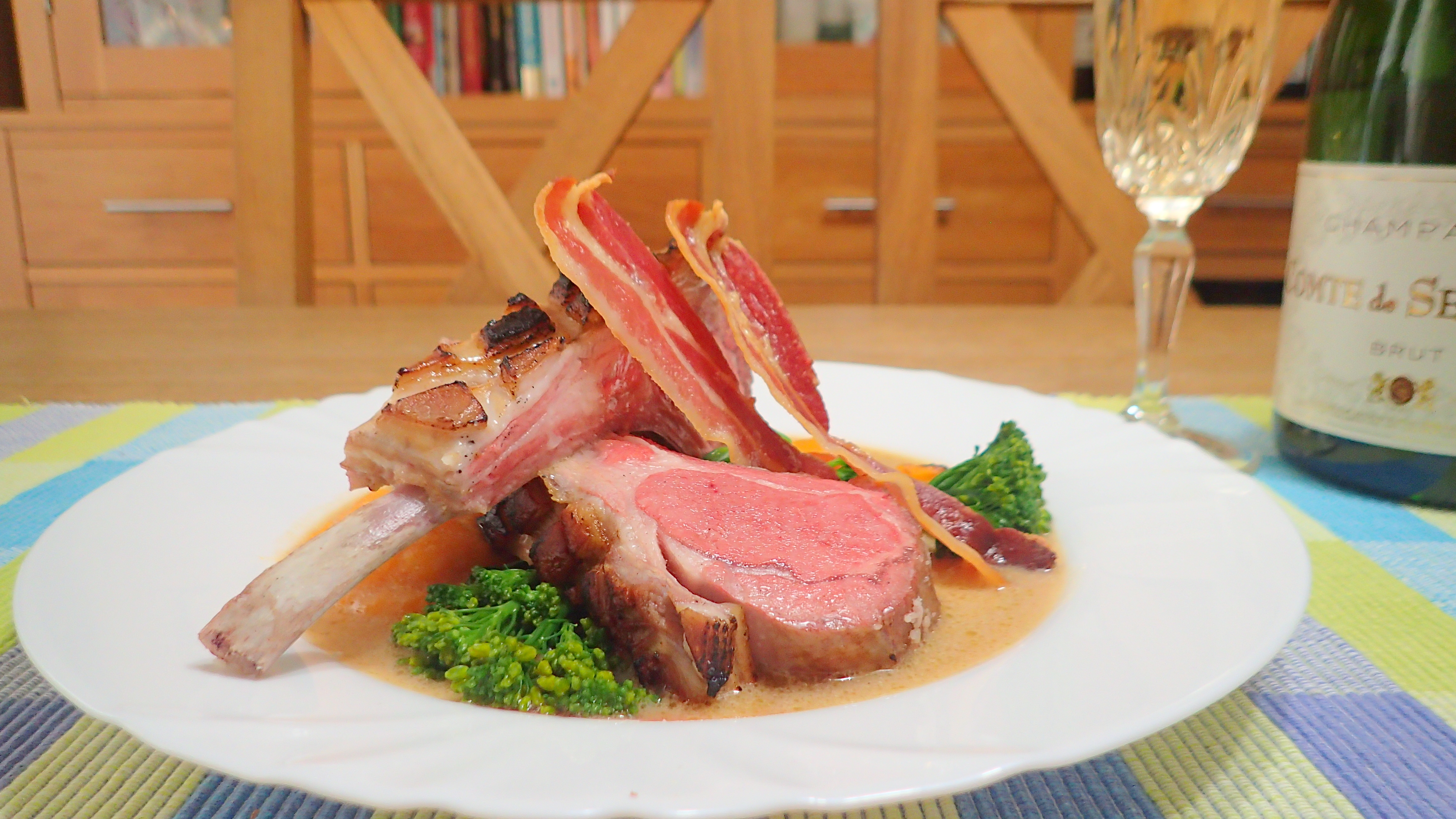 SousVide Rack of lamb with a mustard white wine sauce