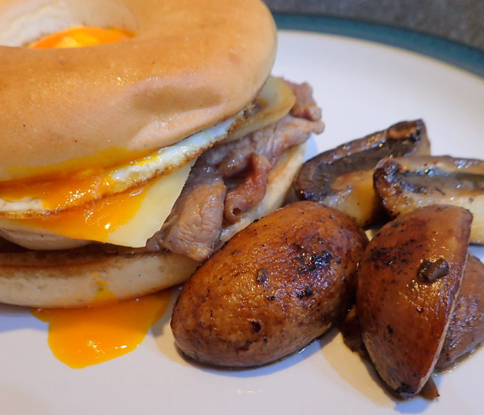 Bagel with tender beef slices