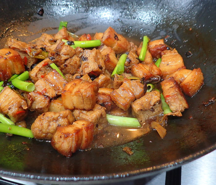 Braised tofu pop with pork belly in black-beans sauce