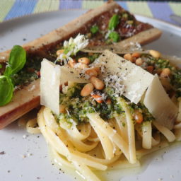 Bone Marrow Pasta with Foraged Wild Garlic leaves pesto